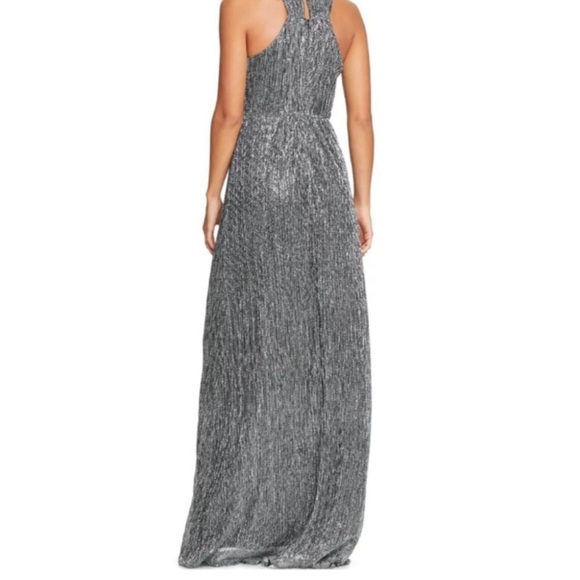 Halston Heritage SLEEVELESS METALLIC MESH GOWN IN ANTIQUE SILVER - Picture 2 of 7